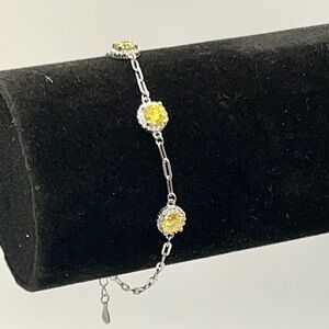 Yellow 5mm Moissanite Sterling Silver Adjustable 6.5” to 7.90” Bracelet